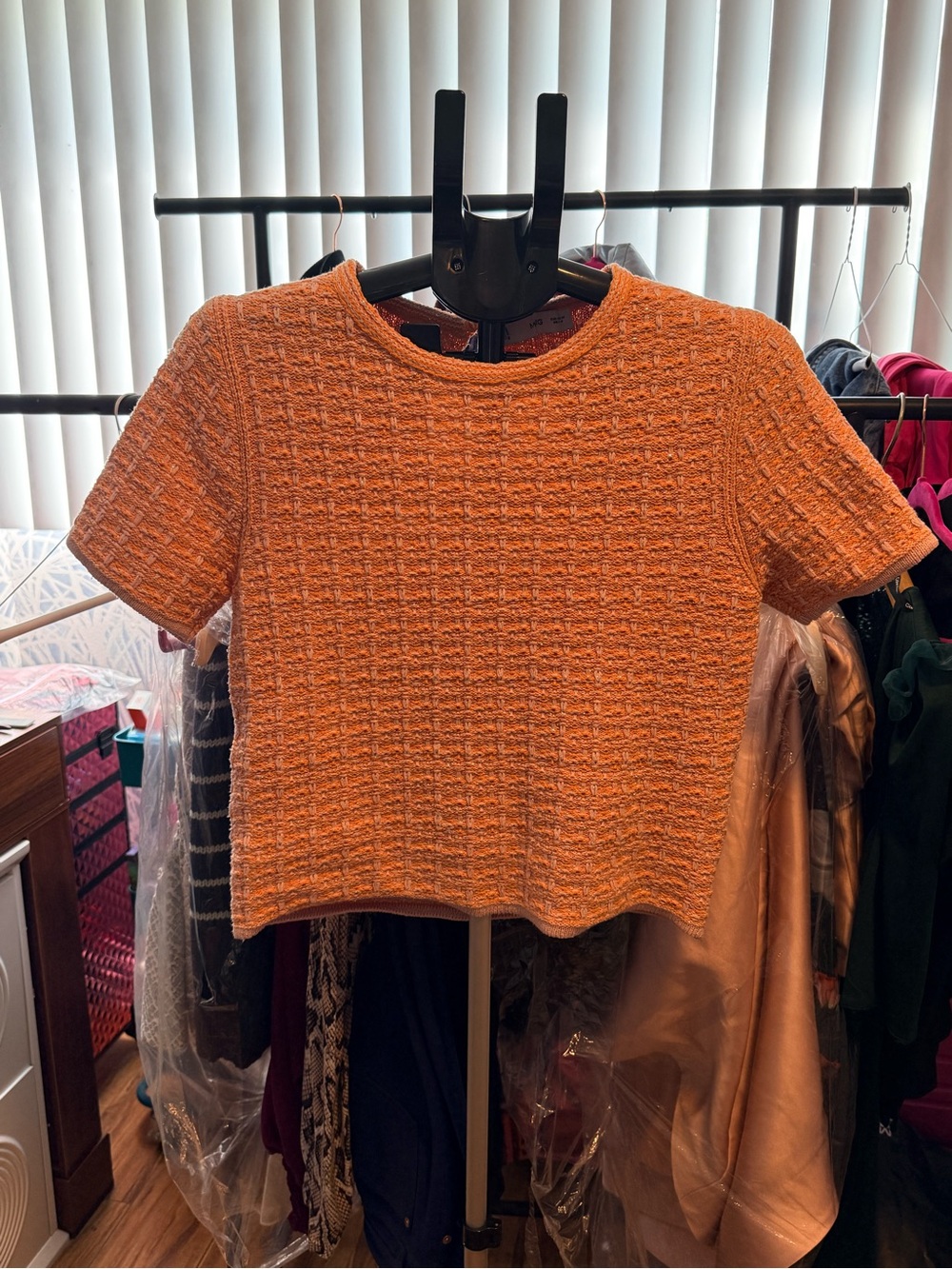 Mango Orange Textured Short-Sleeve Knit Top